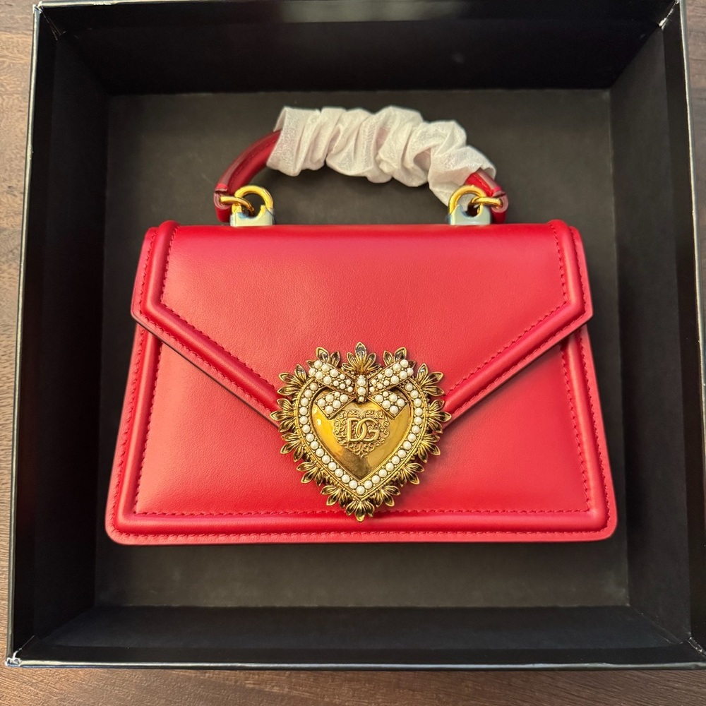Dolce & Gabbana Red Gold Mini Bag with Heart Embellishment